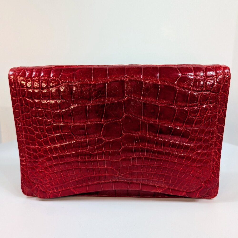 Judith Leiber Vintage Exotic Skin Clutch with Chain in Red Alligator